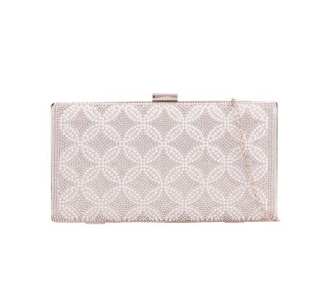 Společenská kabelka clutch s perličkami stříbrná